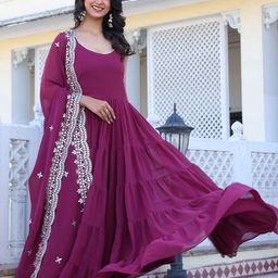KALINI Women Ethnic Motifs Layered Sequinned Kurta with Pyjamas & With Dupatta-image-63