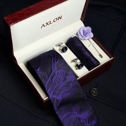 AXLON Men Tie Pocket Square Cufflink & Flower Pin Accessory Gift Set-81