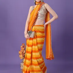 Moda Rapido Striped Mirror Work Pure Georgette Leheriya Saree-picture-18