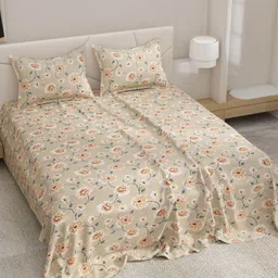 EverHOME Manzar Beige Floral Printed Pure Cotton 144 TC Queen Bedsheet Set 2.54 m x 1.75 m-image-79
