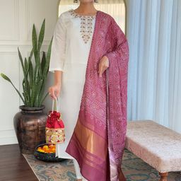 KALINI Floral Yoke Design Embroidered Straight Kurta With Trousers & Dupatta-picture-37