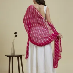 Dupatta Bazaar Embroidered Leheriya Dupatta with Gotta Patti image 3