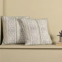 Peepul Tree Off White 2 Pieces Ethnic Motifs Square Cushion Covers-24