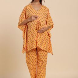 Ikk Kudi by Seerat Ethnic Motifs Printed Pure Cotton Maternity Kaftan & Pyjamas-picture-4