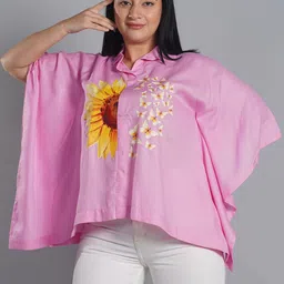 LetsDressUp Floral Printed Shirt Collar Kimono Sleeve Kaftan Top-image-86