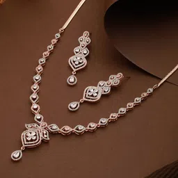 Saraf RS Jewellery White & Rose Gold-Plated AD-Studded Handcrafted Jewellery Set-image-75