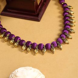 AKSHARA Gold-Toned & Purple German Silver Gold-Plated Handcrafted Necklace-35