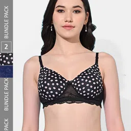 FIMS Pack Of 2 Printed Full Coverage Lightly Padded Bra BRA_SLK-V_Black_SLK-picture-23
