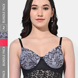 FIMS Pack Of 2 Floral Full Coverage All Day Comfort Bra BRA_SLK-P_Black_SLK-picture-15