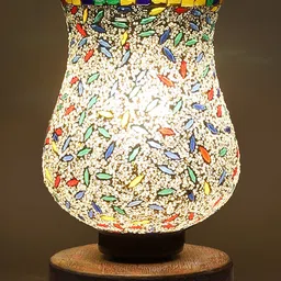 Devansh White & Red Mosaic Design Glass Shade Table Lamp-16