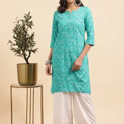 Rangita Floral Printed Notch Neck Regular Sleeves Straight Kurta With Palazzos-0