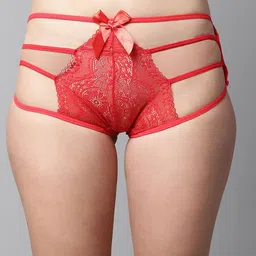 PrettyCat Self Design Laced Bikini Briefs PC-PA-9010-RED-M-image-5