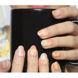 LICK 30 Pcs Tie & Dye Oval French Manicure Artificial Reusable Nails - LKB-89-9-46