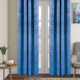 Cortina Blue & Black 2 Pieces Printed Room Darkening Velvet Door Curtains-image-32