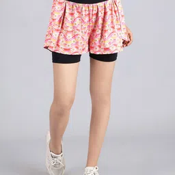 DChica Girls Floral Printed Skinny Fit High-Rise Sports Shorts With Inner Tights-picture-14