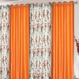 AaHo Decor Orange & White 4 Pieces Floral Window Curtains-image-26