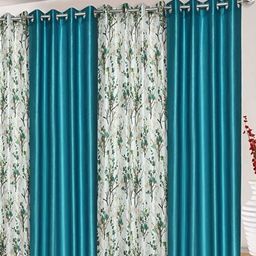 AaHo Decor Blue & White 4 Pieces Floral Window Curtains-image-15
