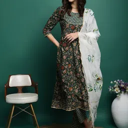 Sangria Floral Printed Pure Cotton A-Line Kurta With Trousers & Dupatta-picture-11