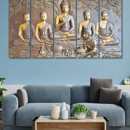 RANDOM Set Of 5 Brown Yellow Lord Buddha MDF Vinyle Painting-83