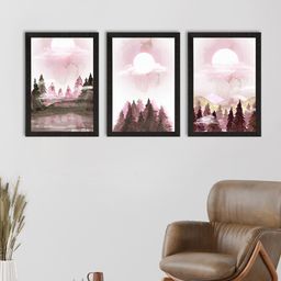 eCraftIndia Set of 3 Pink & White Full Moon Night UV Art Paintings-6