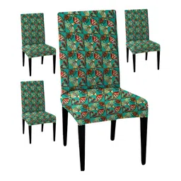 Lazi 4 Pieces Green and yellow Abstract Printed Stretchable Dining Chair Covers-0