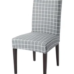 HOKIPO Grey & White Checked Stretchable Chair Cover-image-17