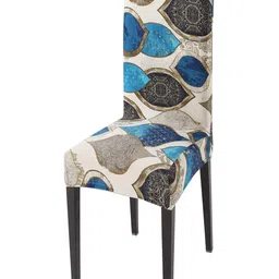 HOKIPO Beige & Blue Printed Stretchable Chair Cover-image-35