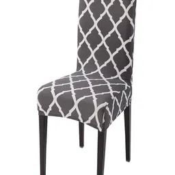 HOKIPO Grey & White Printed Stretchable Chair Cover-image-74