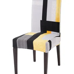 HOKIPO Grey & Black Printed Stretchable Chair Cover-image-82