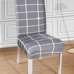 Kuber Industries Set Of 4 Grey Checked Elastic Stretchable Chair Cover-22
