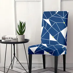 Cortina Blue & White Geometric Printed Super-Stretchable Anti-Slip Chair Cover-picture-26