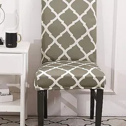 HOUSE OF QUIRK Grey & White Printed Square Removable Elastic Chair Cover-image-6