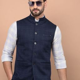 Crimsoune Club Checked Nehru Jacket-image-67