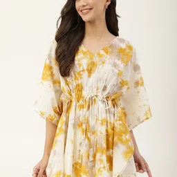 KALINI Tie and Dye Printed Extended Sleeves Cotton Cinched Waist Longline Top-picture-19