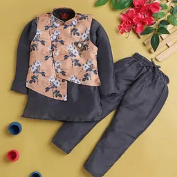 BAESD Boys Mandarin Collar Silk Cotton Straight Kurta & Pyjama With Waistcoat-picture-2
