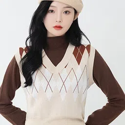 StyleCast Beige Checked Sweater Vest-image-17