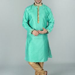 Exotic India Ethnic Motifs Mandarin Collar Regular Straight Kurta with Pyjamas-picture-9
