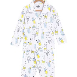 The Mom Store Kids White & Yellow Printed Night suit-image-51