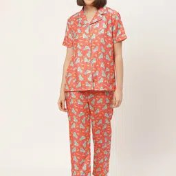 bedgasm Women Red Printed Night suit with Eye Mask-image-42