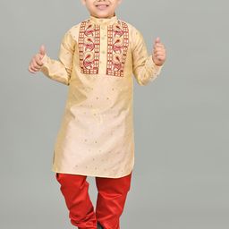 BAESD Boys Floral Embroidered Straight Thread Work Dupion Silk Kurta with Pyjamas-image-83