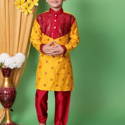 BAESD Boys Ethinnic Motifs Embroidered Mandarin Collar Dupion Silk Straight Kurta &Patiala-32