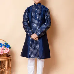 BAESD Boys Floral Embroidered Regular Sequinned Kurta & Pyjamas-15
