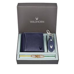 WildHorn Blue Leather Wallet and Keychain with Rakhi Combo Gift Set-image-100