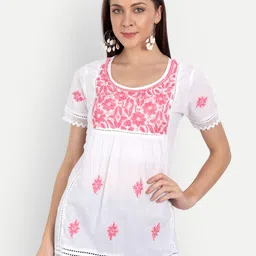 Indiankala4u women's White Floral Embroidered Top-picture-41