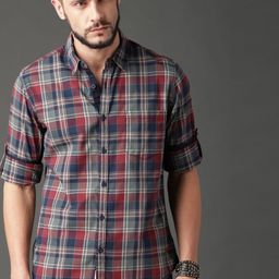 Roadster Men Navy Blue & Grey Checked Casual Sustainable Shirt-picture-5