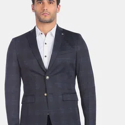 Arrow Men Blue Checked Single-Breasted Casual Blazer-picture-20