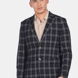 Arrow Men Blue Checked Single-Breasted Blazers-picture-27