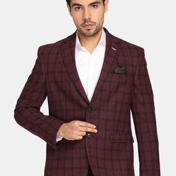 Theme Men Maroon & Black Checked Single-Breasted Casual Blazer-picture-53