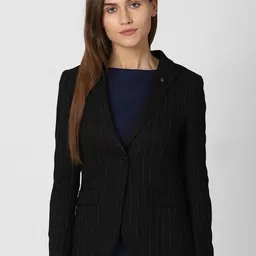 Van Heusen Woman Black Striped Single-Breasted Casual Blazer-picture-45