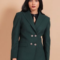 Talethread Peaked Lapel Collar Double-Breasted Tweed Wool Casual Blazer-picture-10